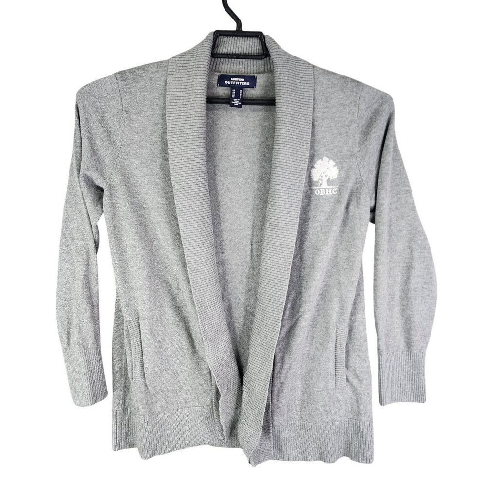 Womens Gray Lands End Outfitters Cardigan Sweater Long Sleeve OBHC Logo Size M